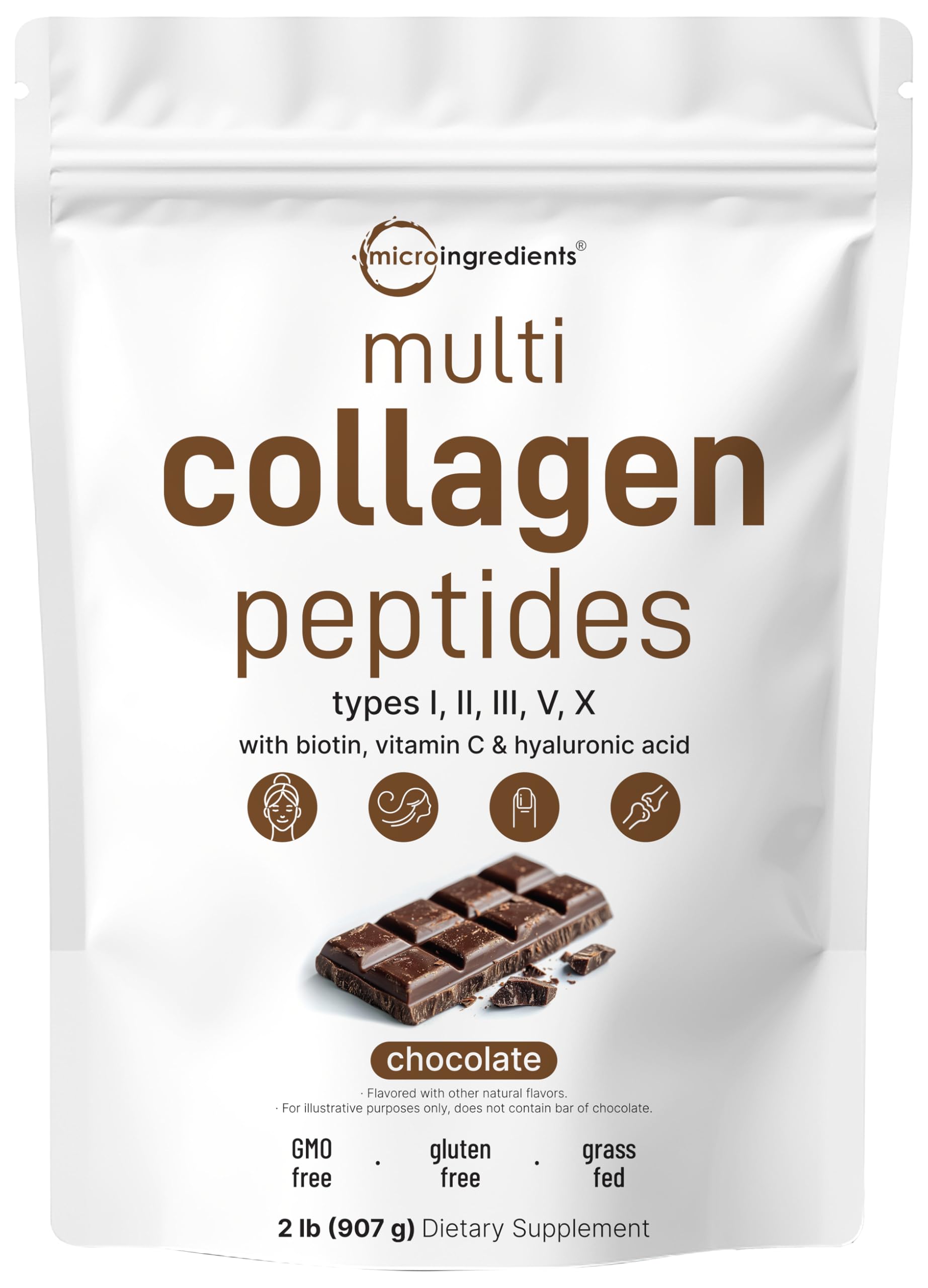 Micro Ingredients chocolate collagen powder bottle for keto-friendly beauty support.