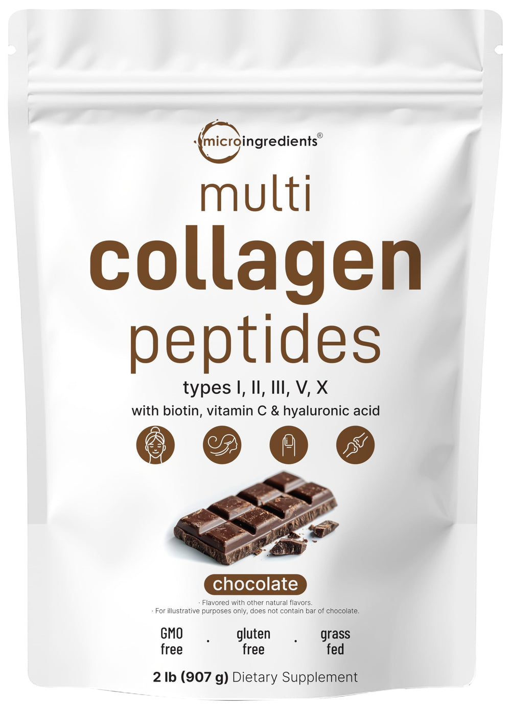 Micro Ingredients chocolate collagen powder bottle for keto-friendly beauty support.