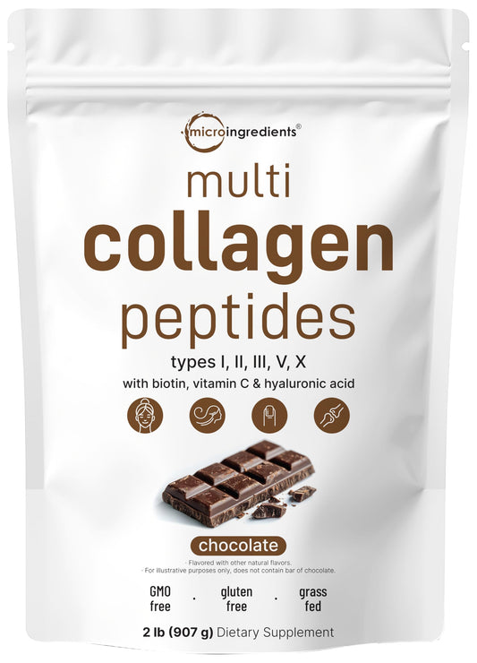 Micro Ingredients chocolate collagen powder bottle for keto-friendly beauty support.