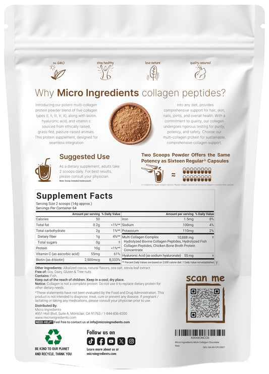 Chocolate collagen powder with scoop ready for daily hair and skin nourishment.