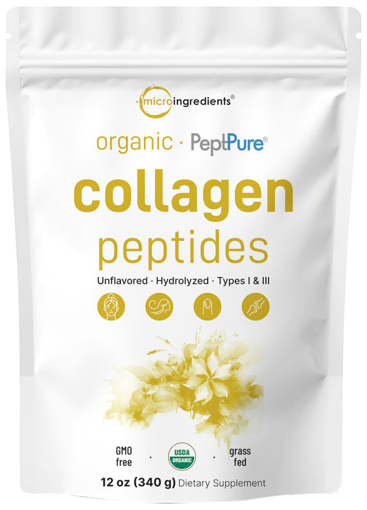 Micro Ingredients collagen peptides powder bottle for easy daily use and potential skin support.
