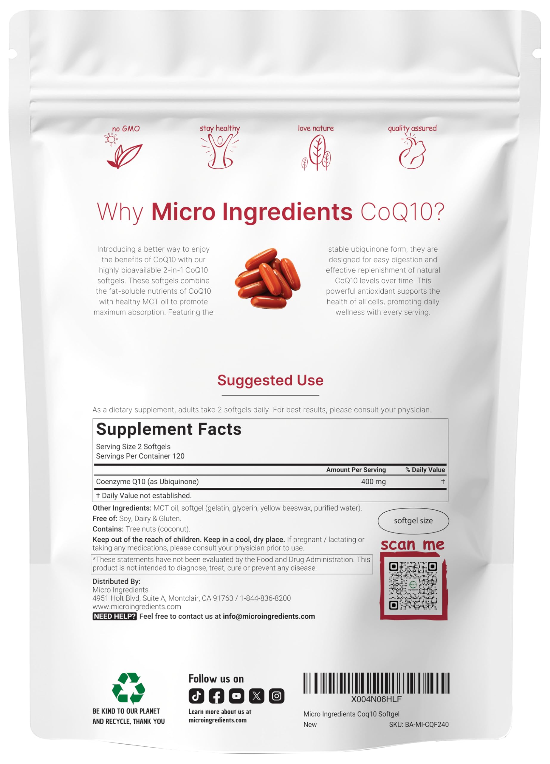 Micro Ingredients CoQ10 coconut MCT oil formula improves absorption.