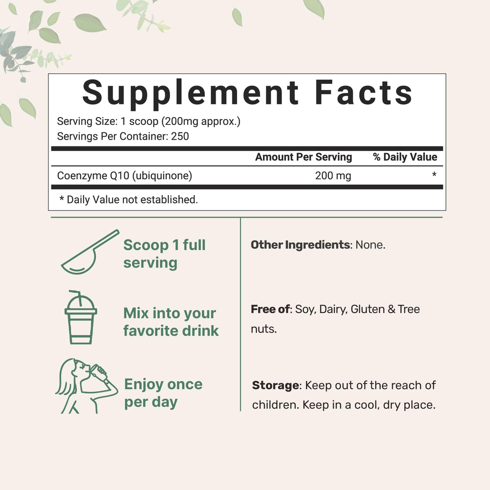Scoop dispensing COQ10 powder from Micro Ingredients for simple, consistent serving