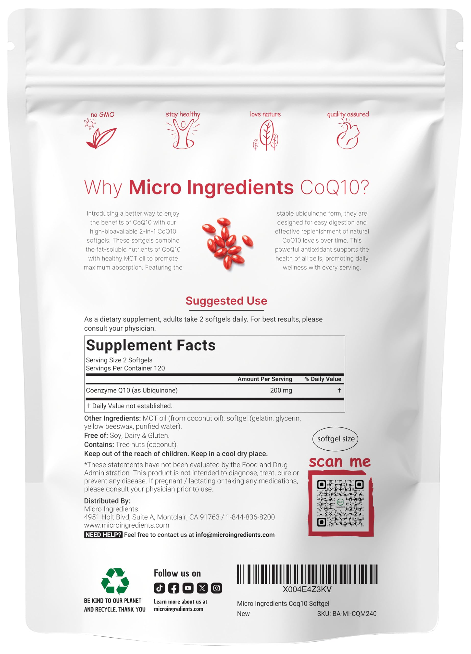 Micro Ingredients CoQ10 softgels being poured for daily intake.