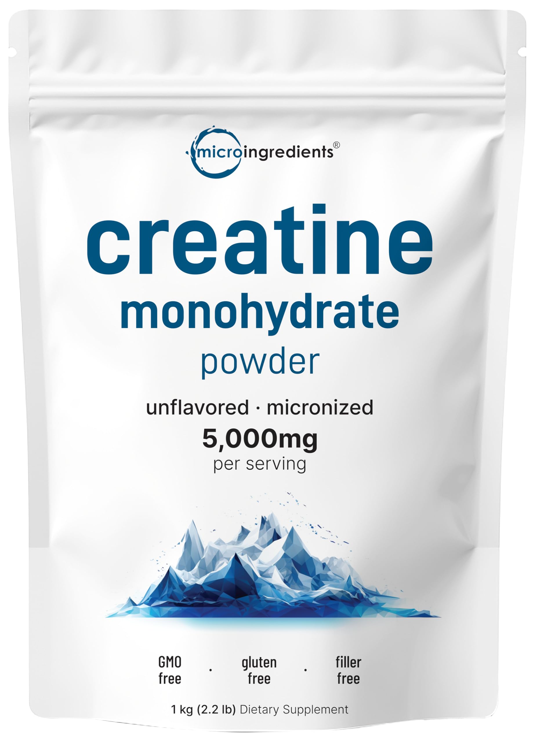 Micro Ingredients creatine monohydrate powder in a 1kg bag for steady workouts.