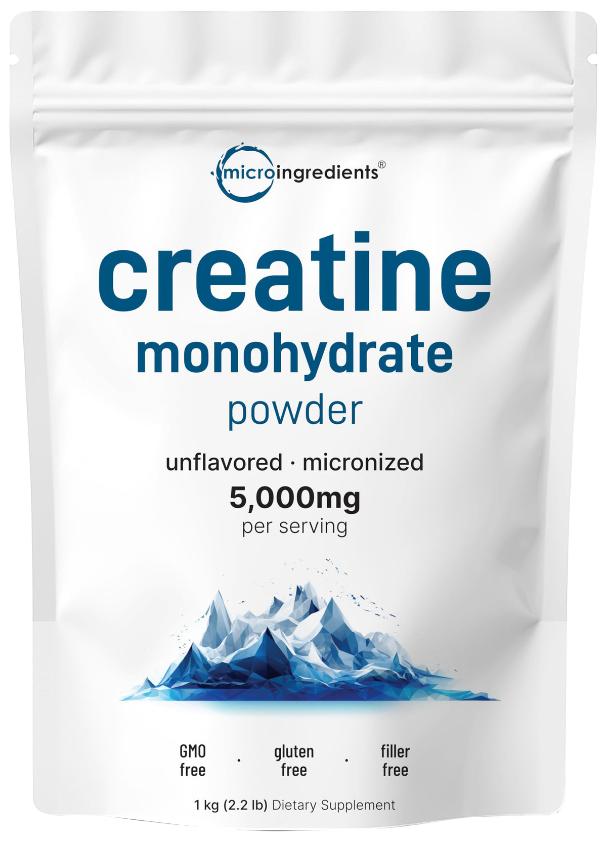 Micro Ingredients creatine monohydrate powder in a 1kg bag for steady workouts.