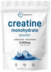 Micro Ingredients creatine monohydrate powder in a 1kg bag for steady workouts.