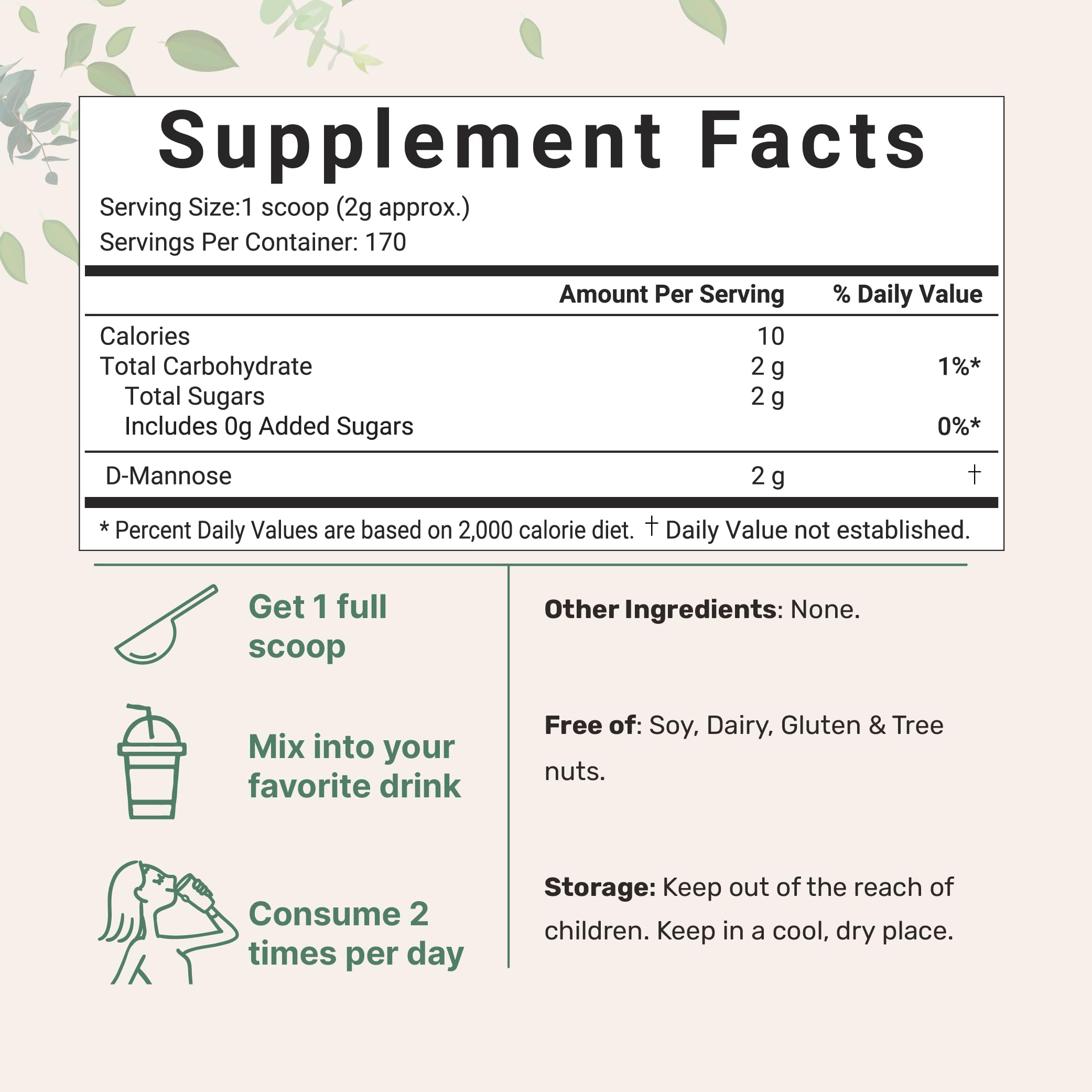 Micro Ingredients D Mannose Powder scoop shows quick dose for mixing.