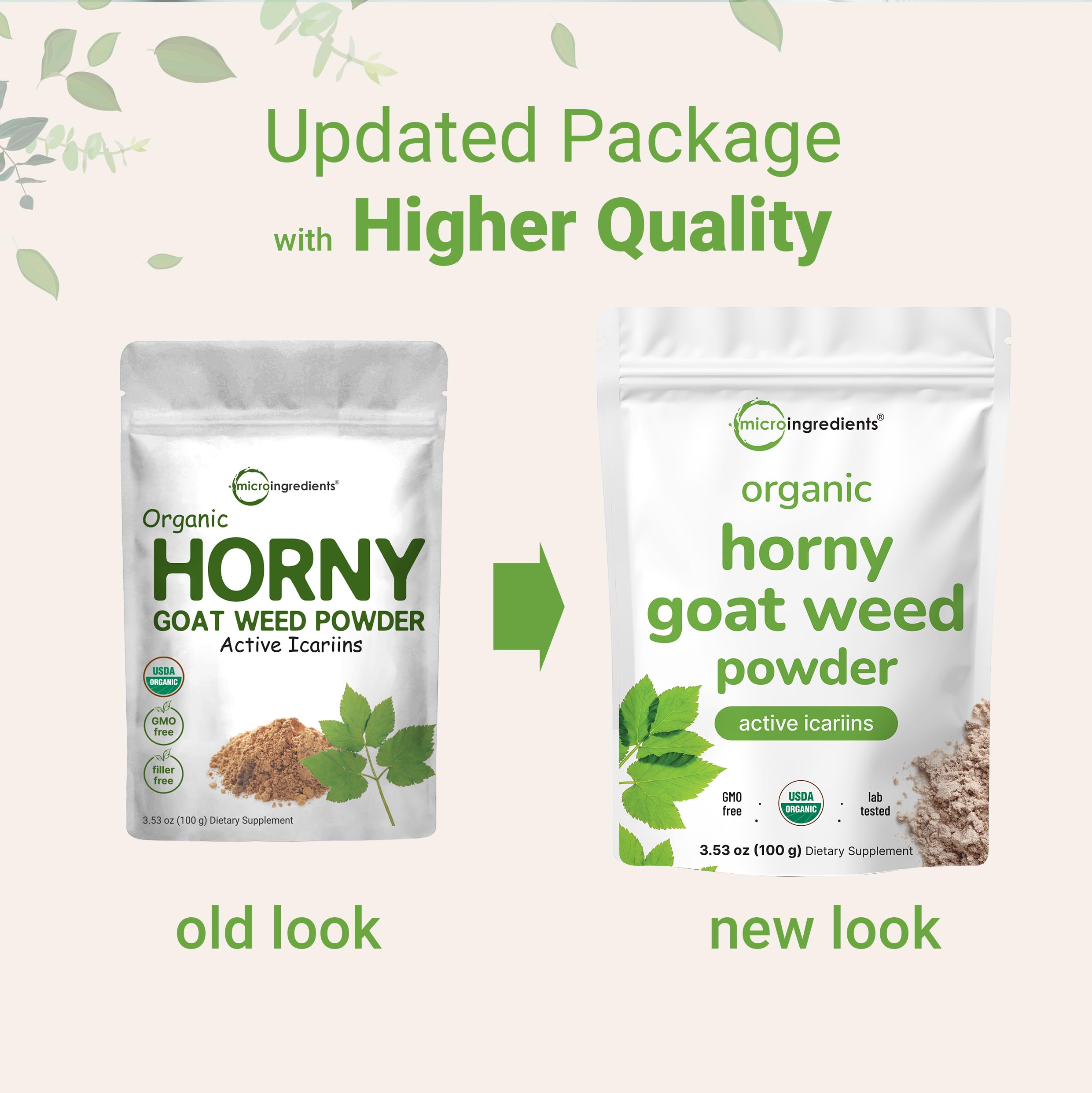 Micro Ingredients epimedium powder bottle highlighting active icariins and vegan-friendly content