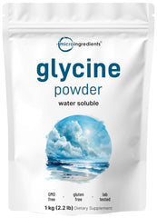 Micro Ingredients glycine powder bottle with scoop for easy daily dosing.