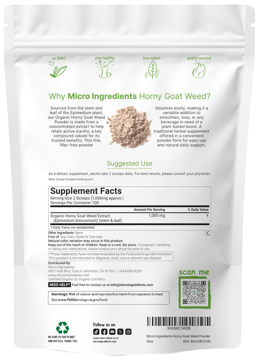 Micro Ingredients horny goat weed scoop illustrating precise dosing for consistent results