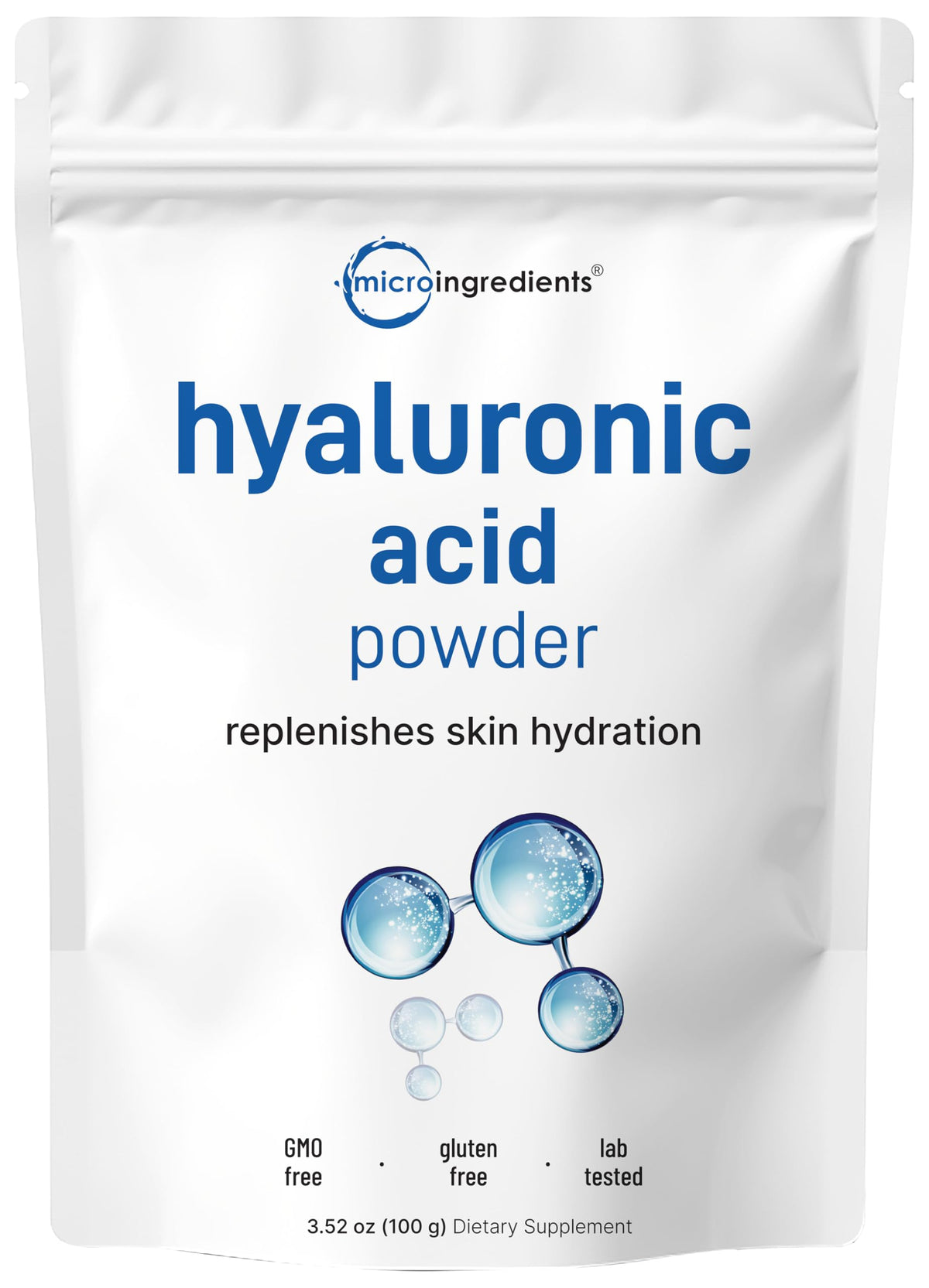 Micro Ingredients Hyaluronic Acid Serum Powder bottle for skin hydration.