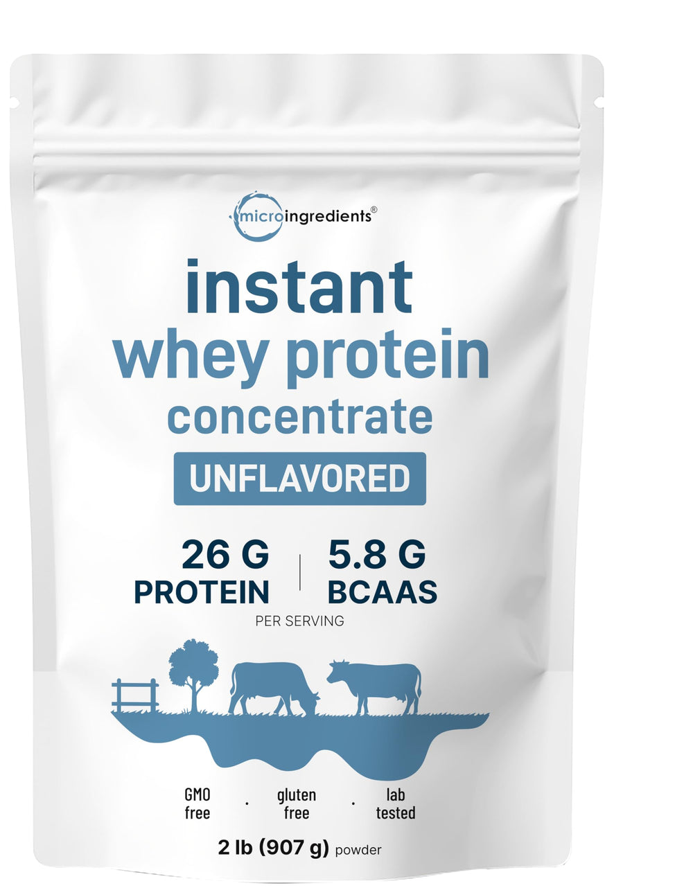 micro ingredients instant whey protein concentrate 2lbs bag; unflavored powder for shakes.