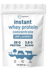 micro ingredients instant whey protein concentrate 2lbs bag; unflavored powder for shakes.