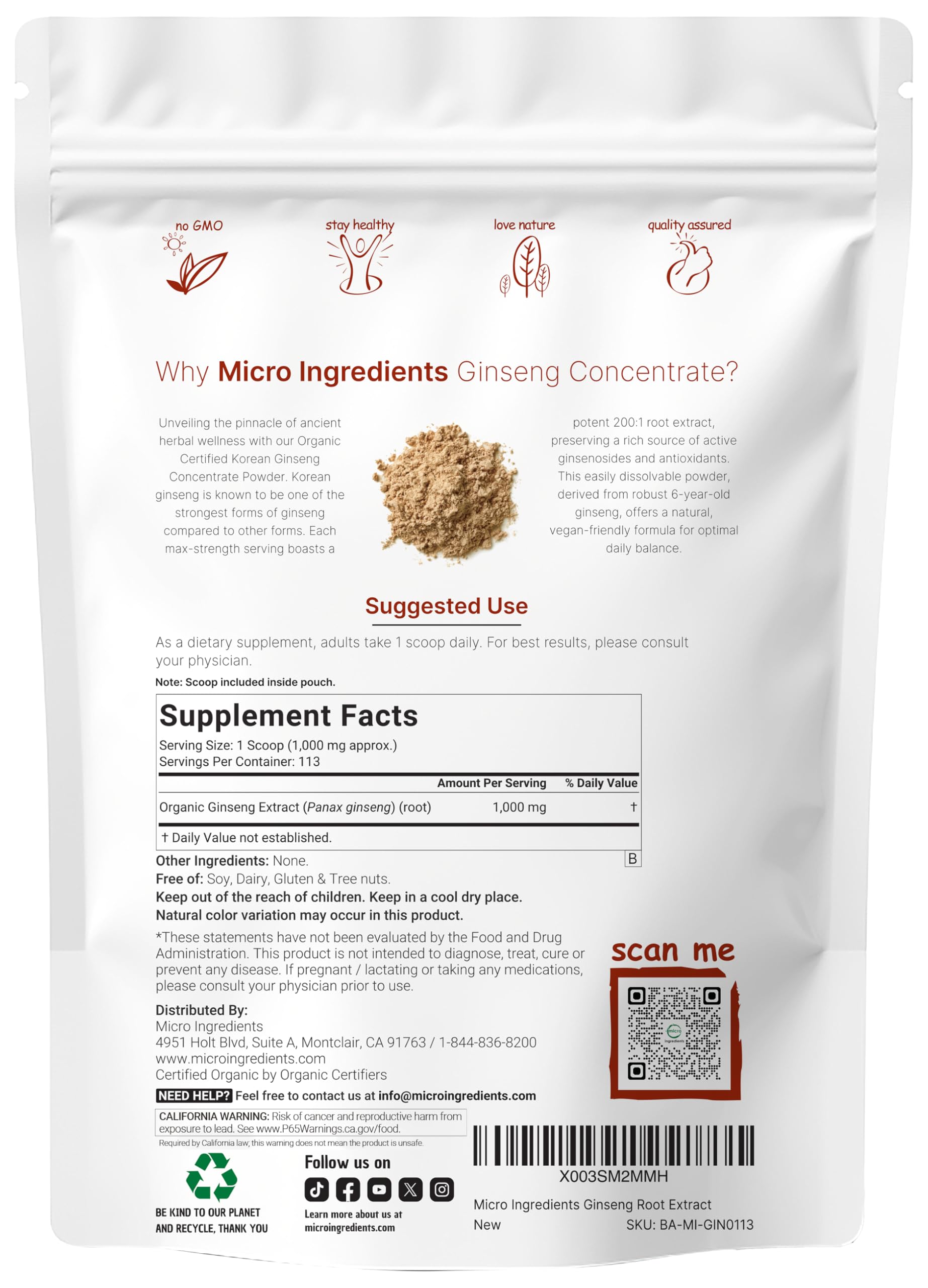 Micro Ingredients ginseng powder scoop image for precise daily dosing and convenience.
