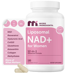 Micro Ingredients Liposomal NAD+ for Women bottle with 180 capsules supports daily energy and balance.