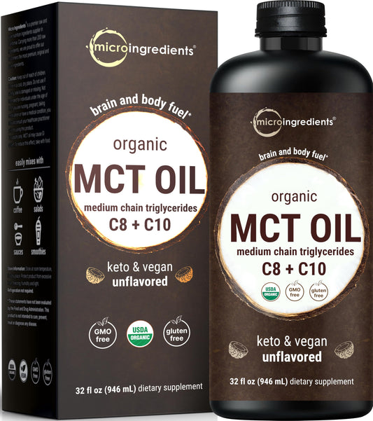 Micro Ingredients MCT Oil bottle front view for keto-friendly energy.