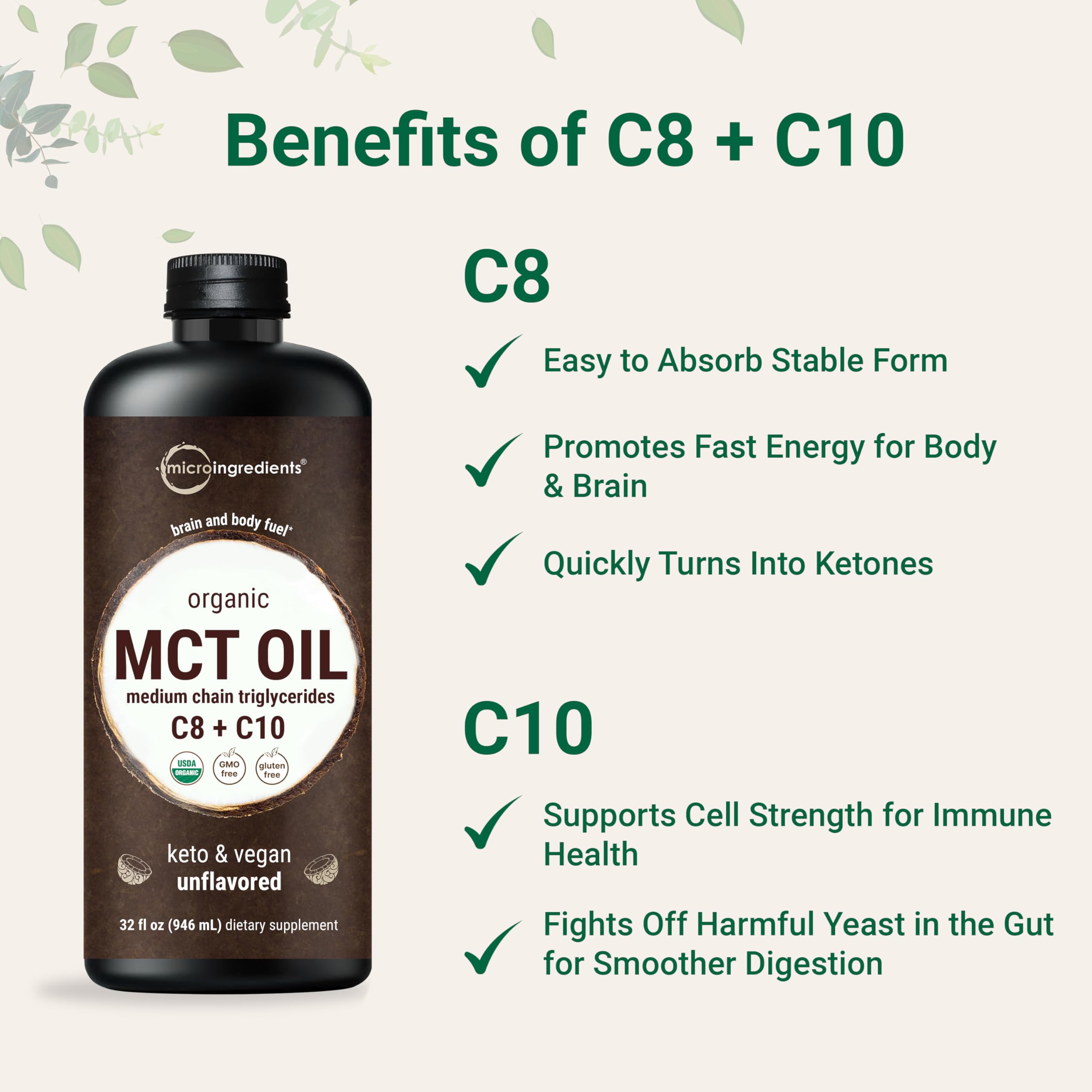 Micro Ingredients MCT Oil sourced from organic coconuts for premium fuel.