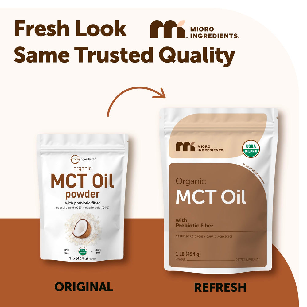 Micro Ingredients MCT powder being poured into coffee for keto creamer.