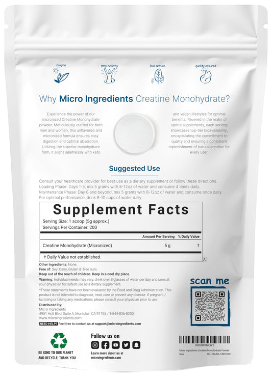 Micro Ingredients micronized creatine powder scoop for easy dosing.