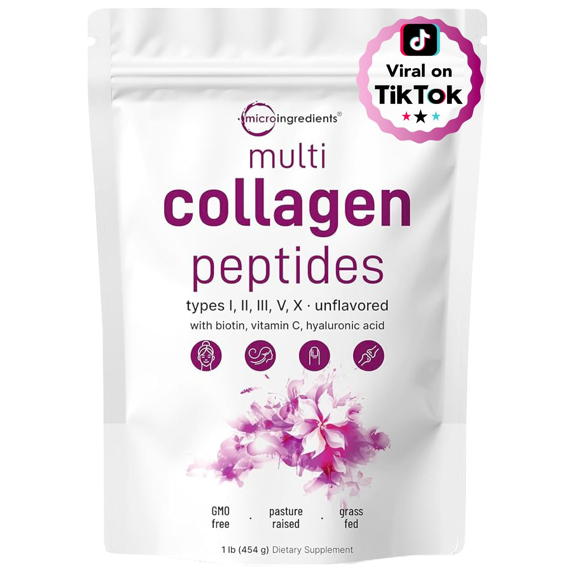 Micro Ingredients multi collagen powder unflavored 1lb bottle ready to mix