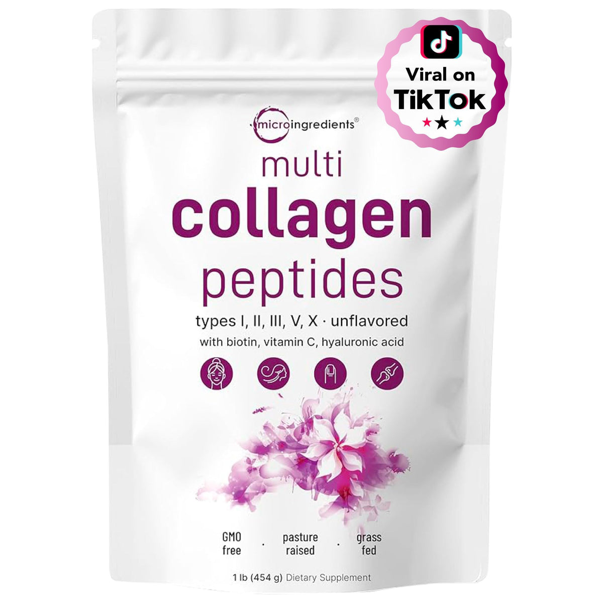 Micro Ingredients multi collagen powder unflavored 1lb bottle ready to mix