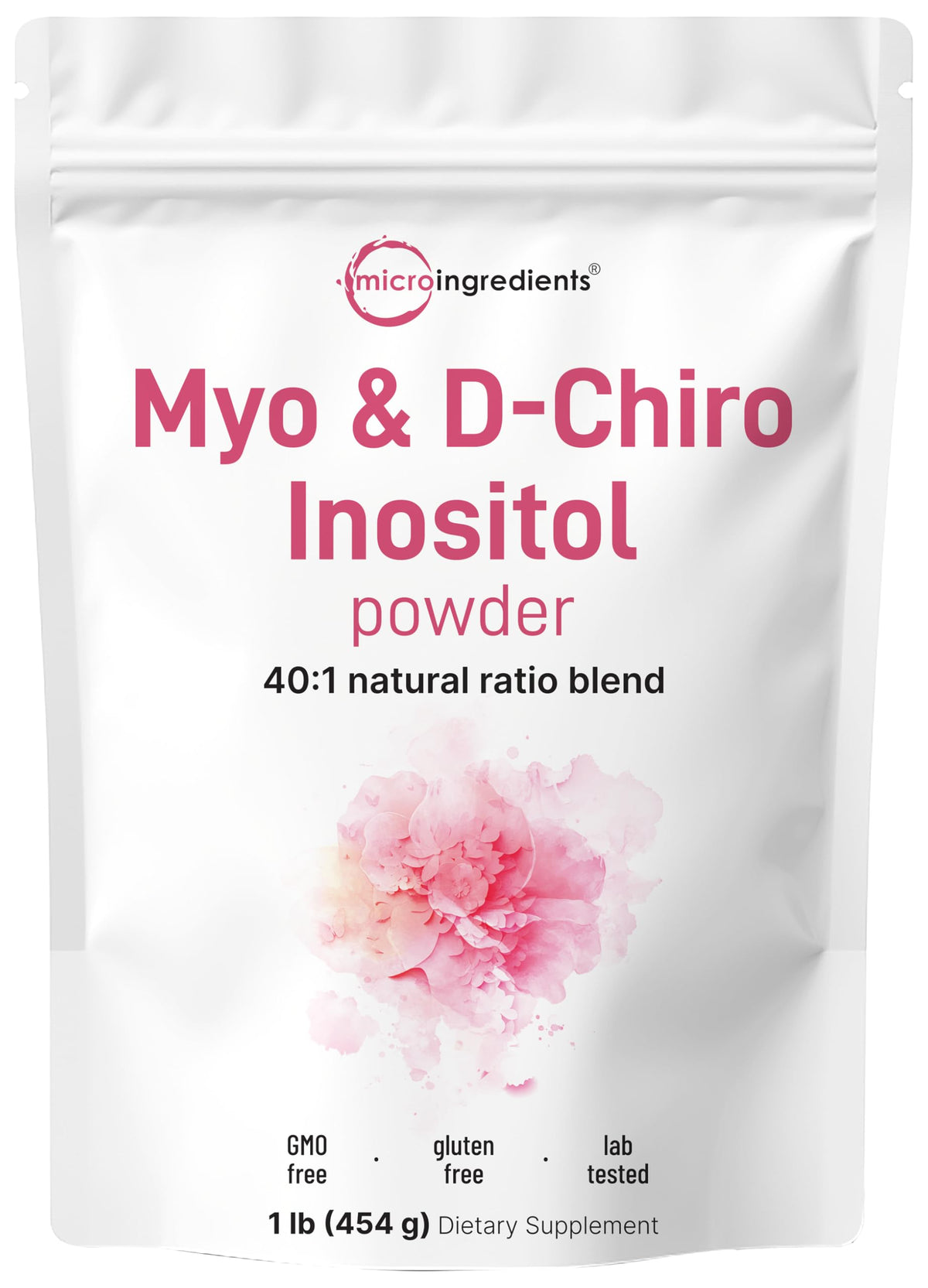 Micro Ingredients Myo-Inositol & D-Chiro Inositol powder bottle for daily hormonal balance.