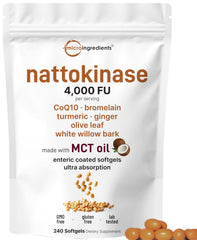 Micro Ingredients nattokinase 4000fu softgels in bottle for daily cardiovascular support.