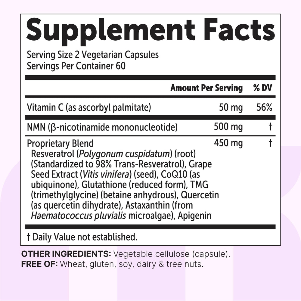 Micro Ingredients NMN Complex capsules showcase - convenient 60 servings per bottle.