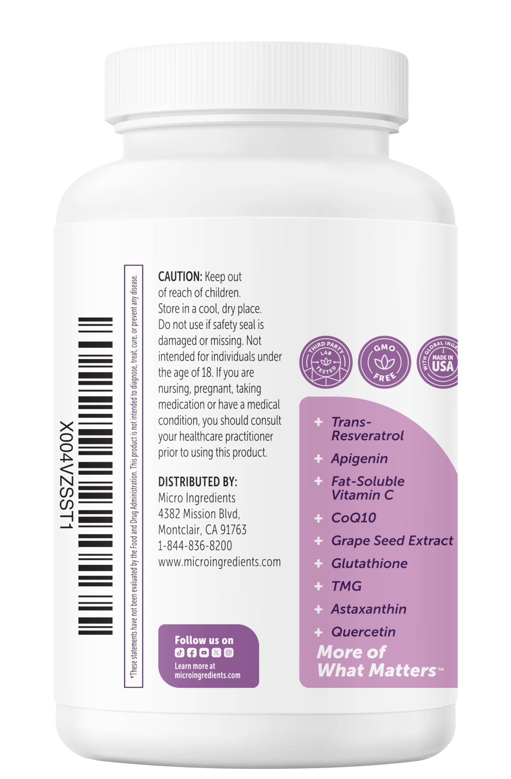 Micro Ingredients NMN Complex purity seal - non-GMO and filler-free promise.