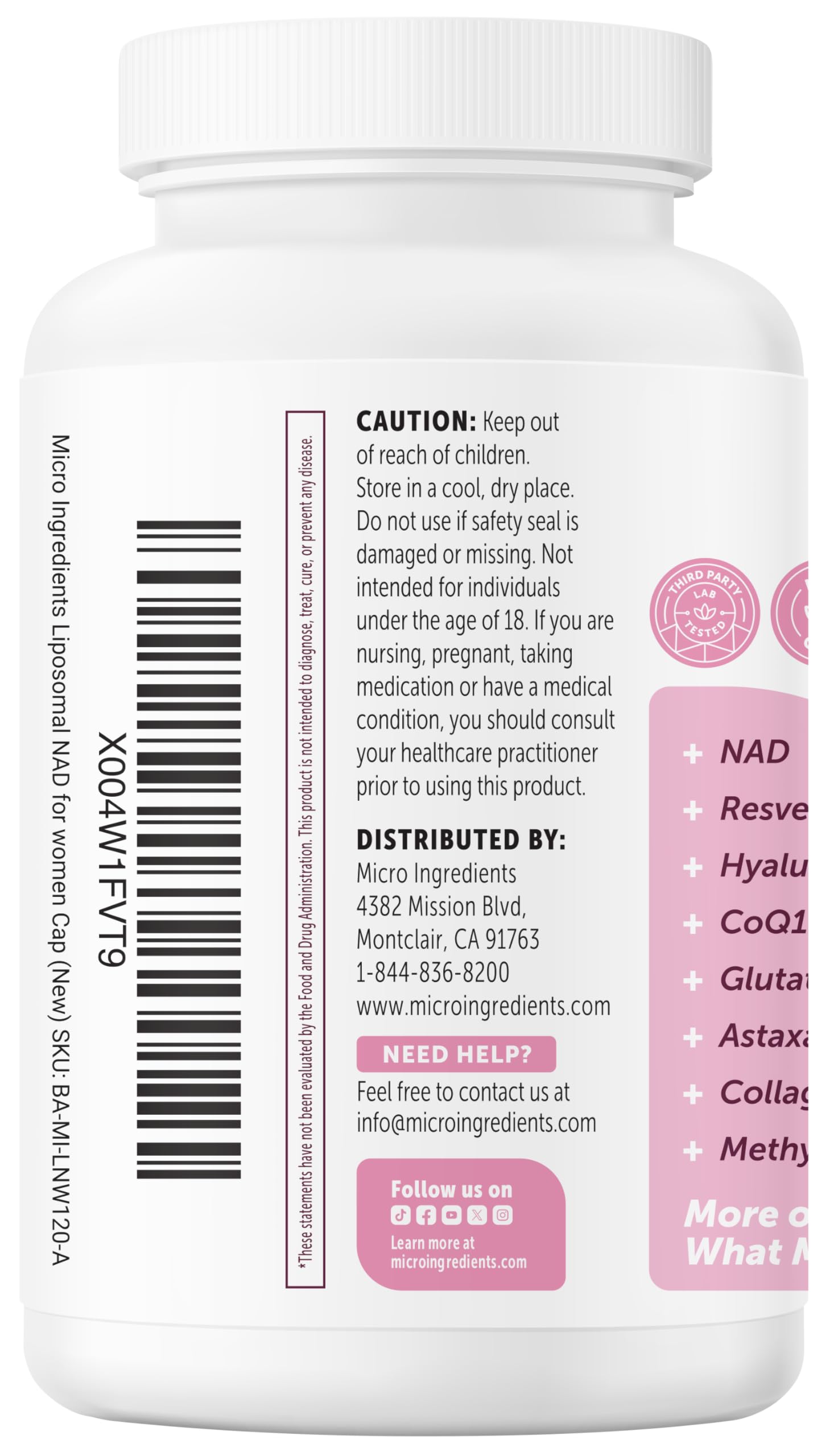 Micro Ingredients Non-GMO and cgmp facility badge highlights purity and quality.