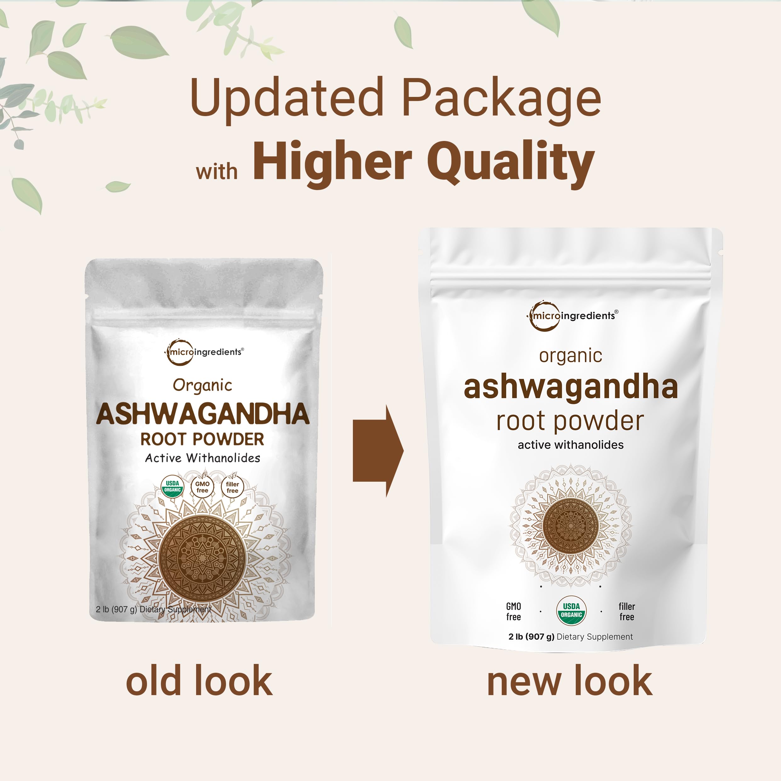 Micro Ingredients organic ashwagandha root powder bottle highlights high withanolide content.