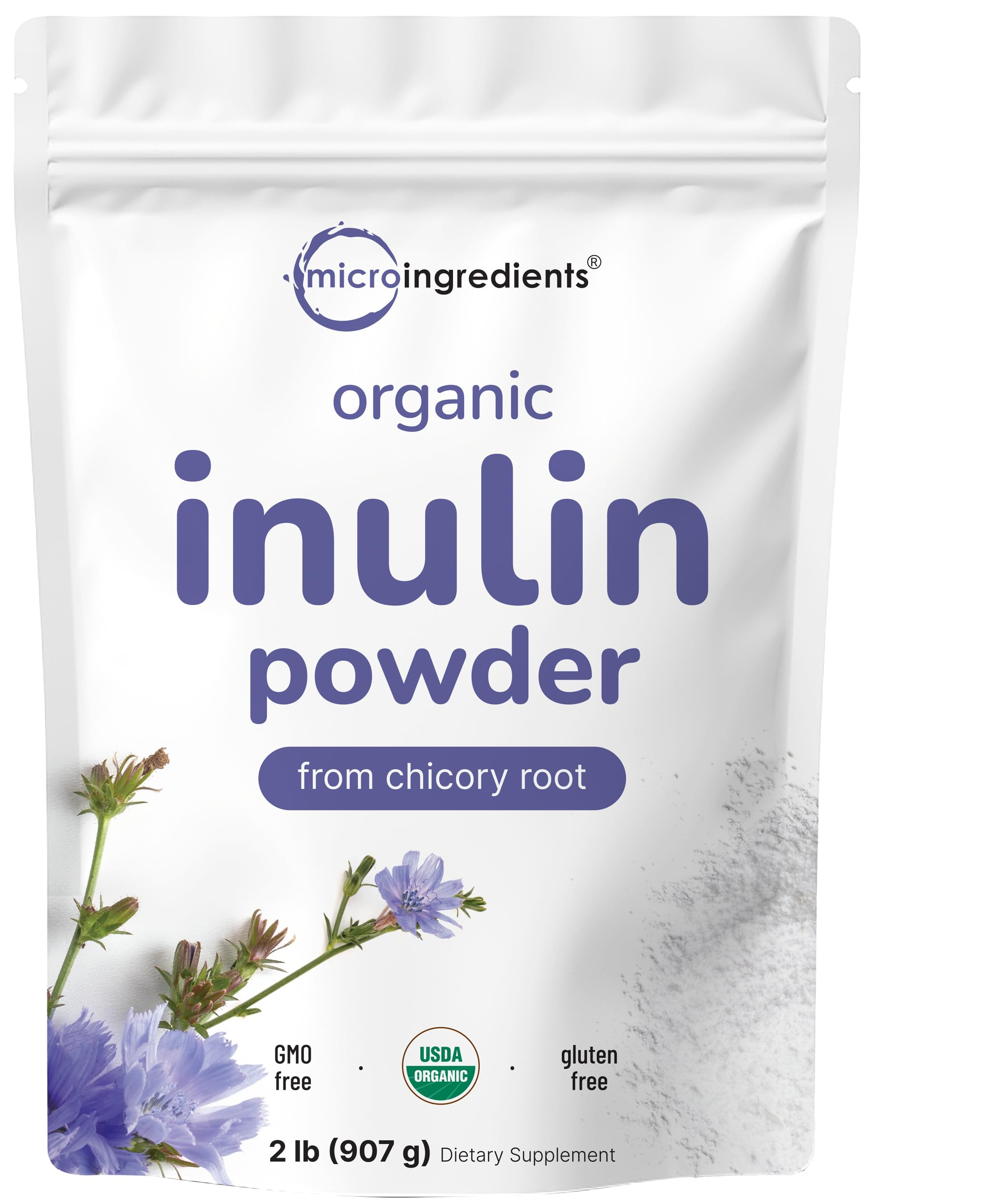 Micro Ingredients Organic Inulin powder 2lb bulk pour for daily prebiotic use.