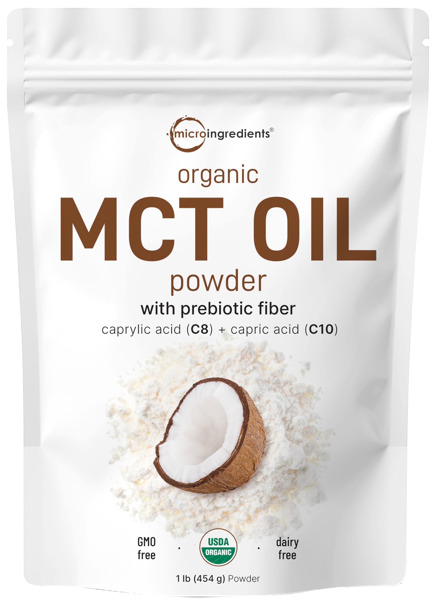 Micro Ingredients Organic MCT Oil Powder bottle ready for daily use.
