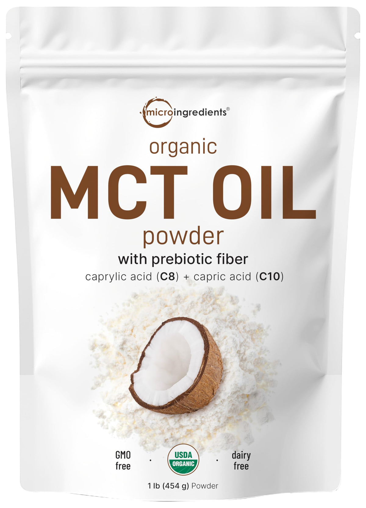Micro Ingredients Organic MCT Oil Powder bottle ready for daily use.