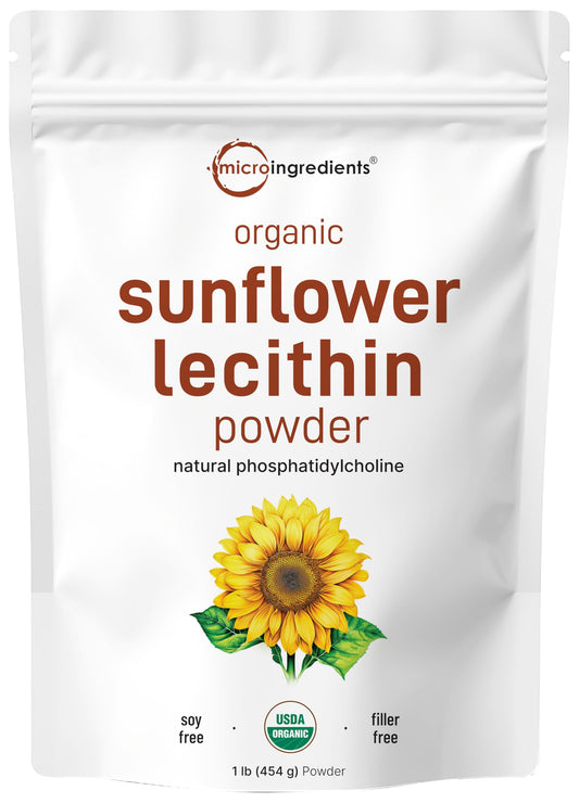 Micro Ingredients Organic Sunflower Lecithin Powder bottle with scoop for easy daily supplementation
