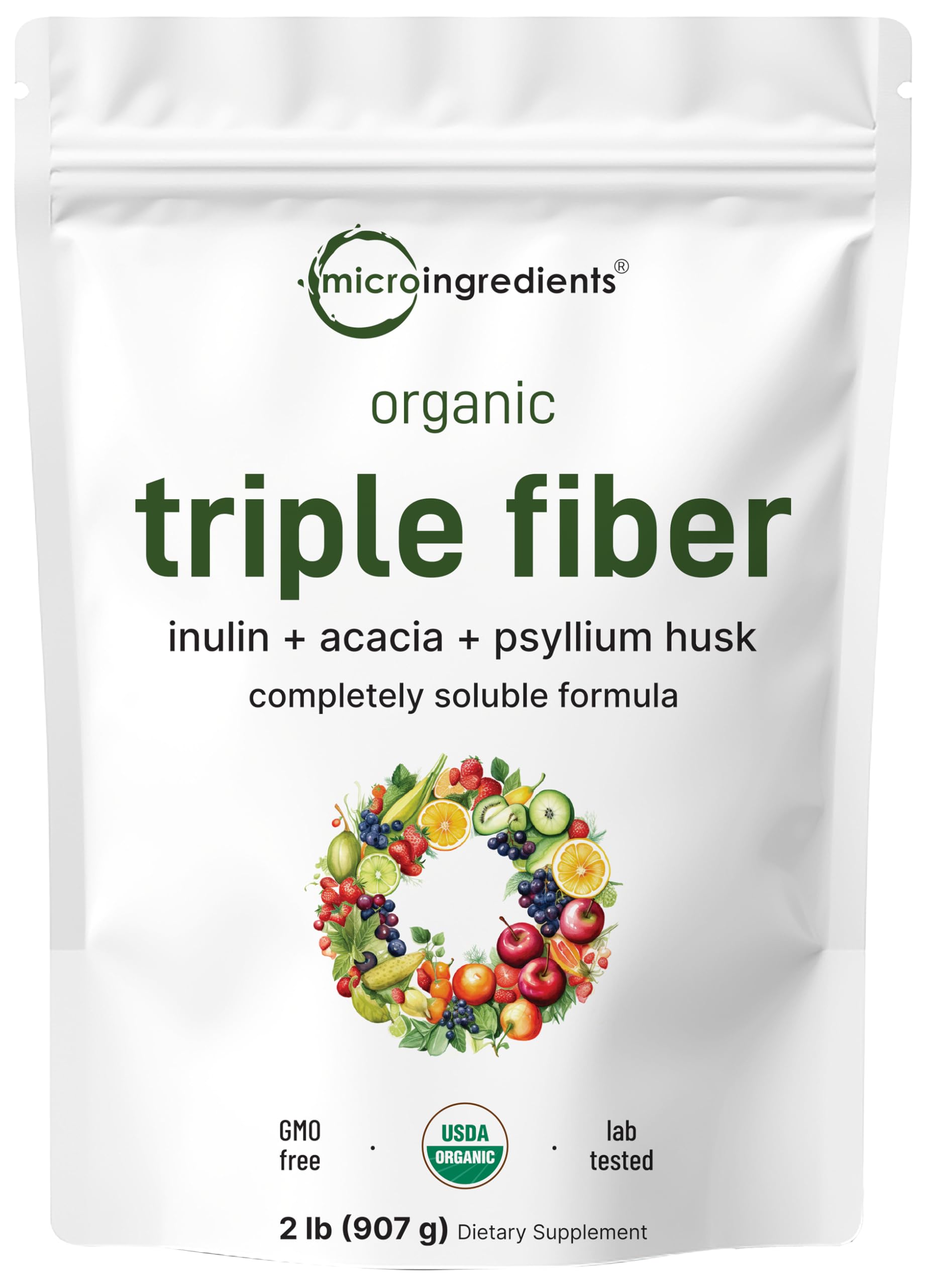 Micro Ingredients Organic Triple Fiber Powder bottle for daily digestion support