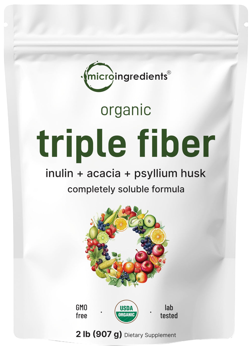 Micro Ingredients Organic Triple Fiber Powder bottle for daily digestion support