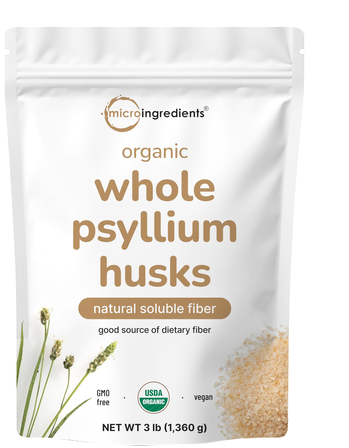 Micro Ingredients Organic Whole Psyllium Husks bulk bag ideal for steady daily fiber
