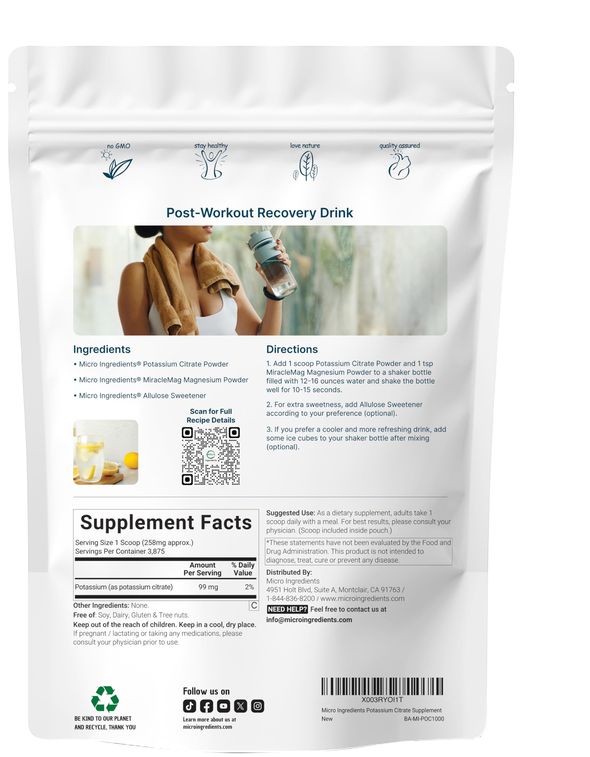 Micro Ingredients potassium citrate powder scoop included for precise measurement