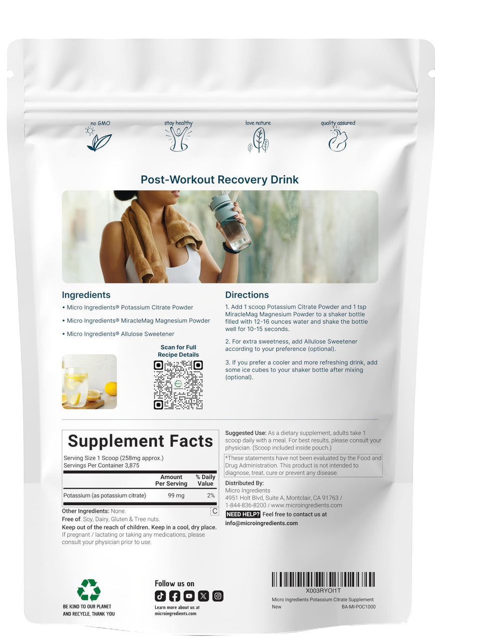 Micro Ingredients potassium citrate powder scoop included for precise measurement