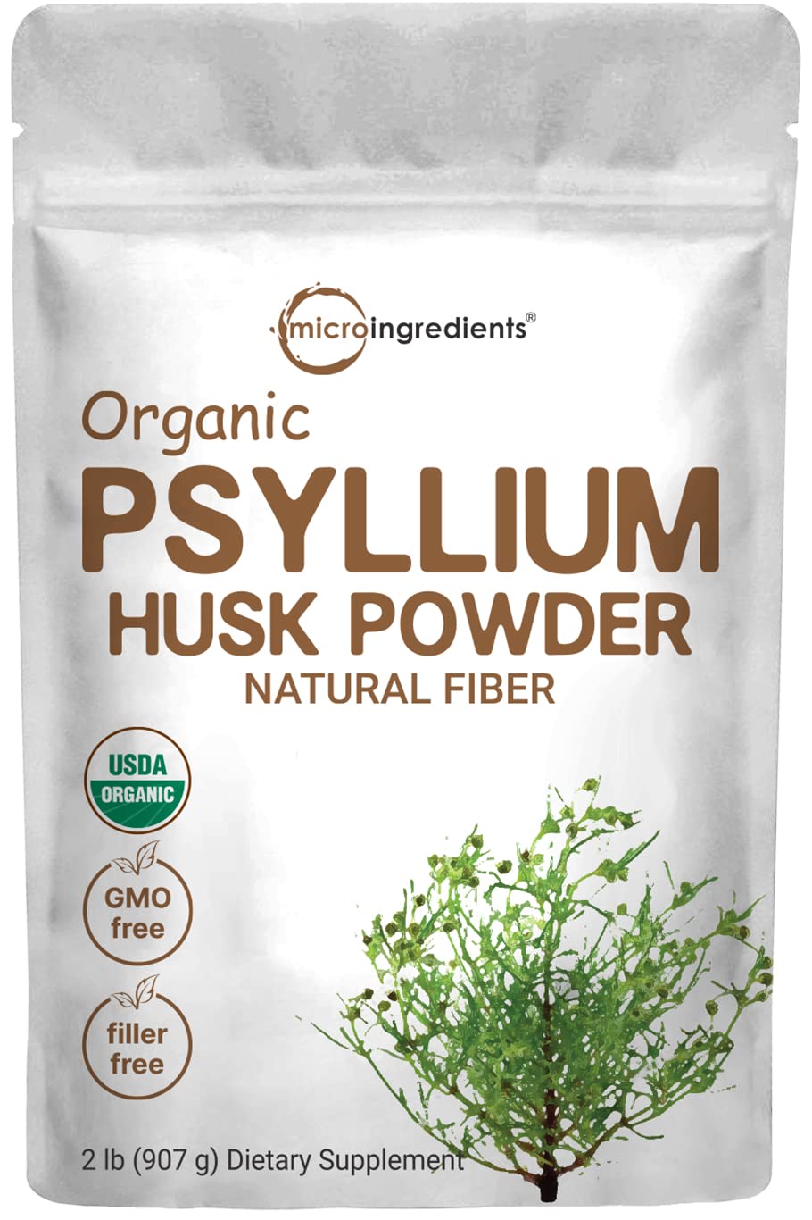Micro Ingredients psyllium husk powder bulk 2lbs packaging for daily fiber support