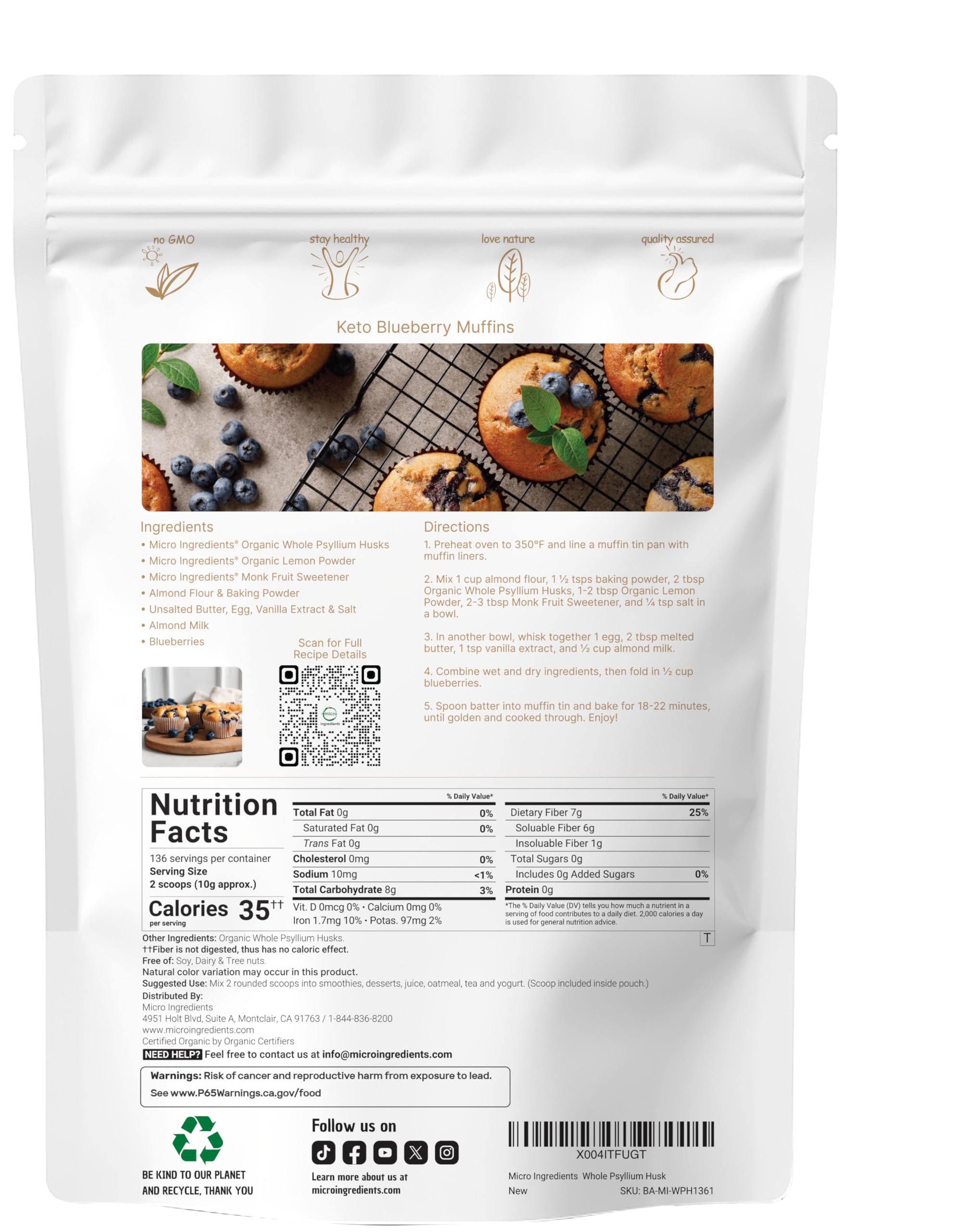 Micro Ingredients Psyllium Husks scoop demonstrates measurement and portion control
