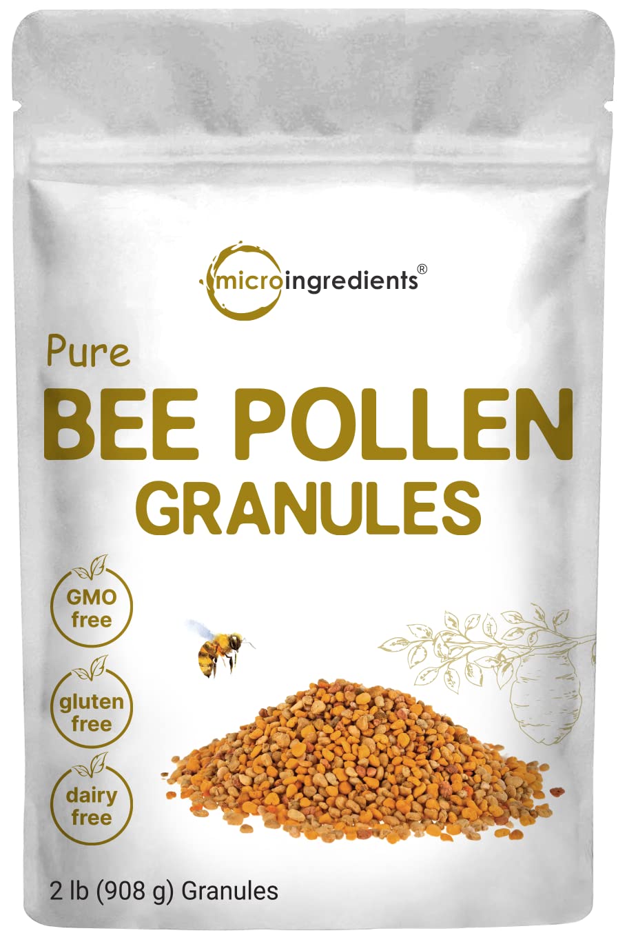 Micro Ingredients Pure Bee Pollen Granules bulk 2lb bag for daily use.