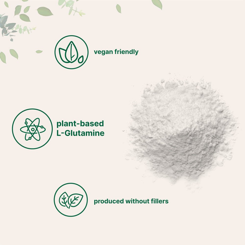 Micro Ingredients L-Glutamine powder jar close-up with a clean formula.