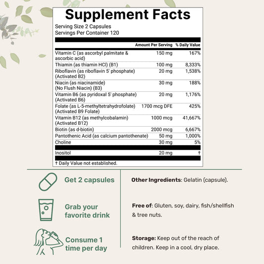 Micro Ingredients Pure Methylated B Complex capsules for reliable daily support.