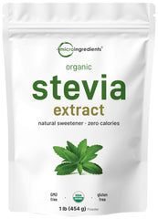 Micro Ingredients Pure Organic Stevia Powder 1lb bag for sugar-free baking.