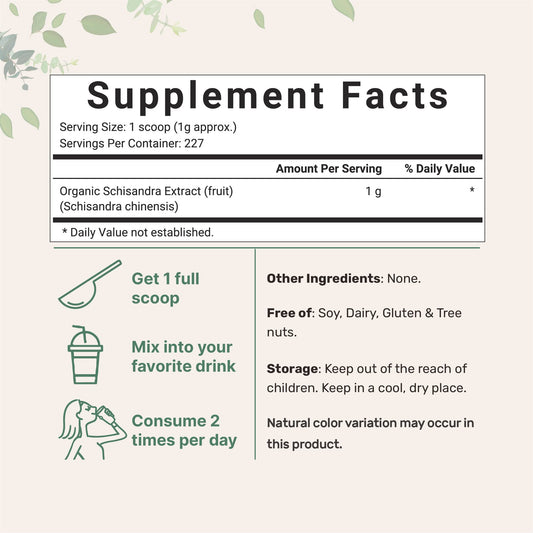 Micro Ingredients Schisandra powder with scoop highlights convenient daily dosing