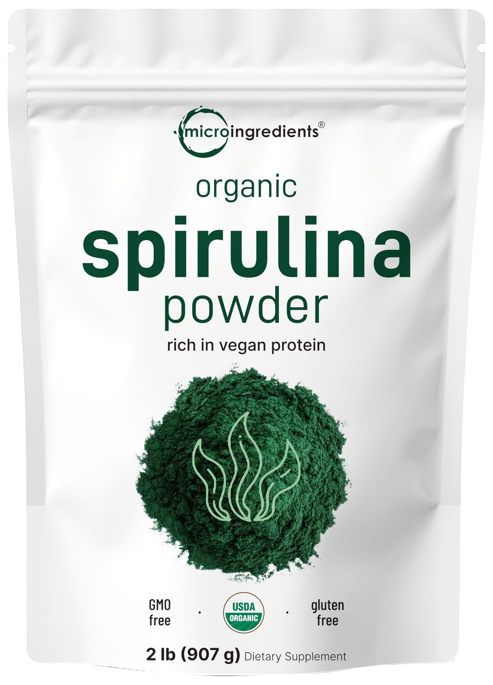 Micro Ingredients spirulina powder bulk 2lb with scoop for daily greens boost.