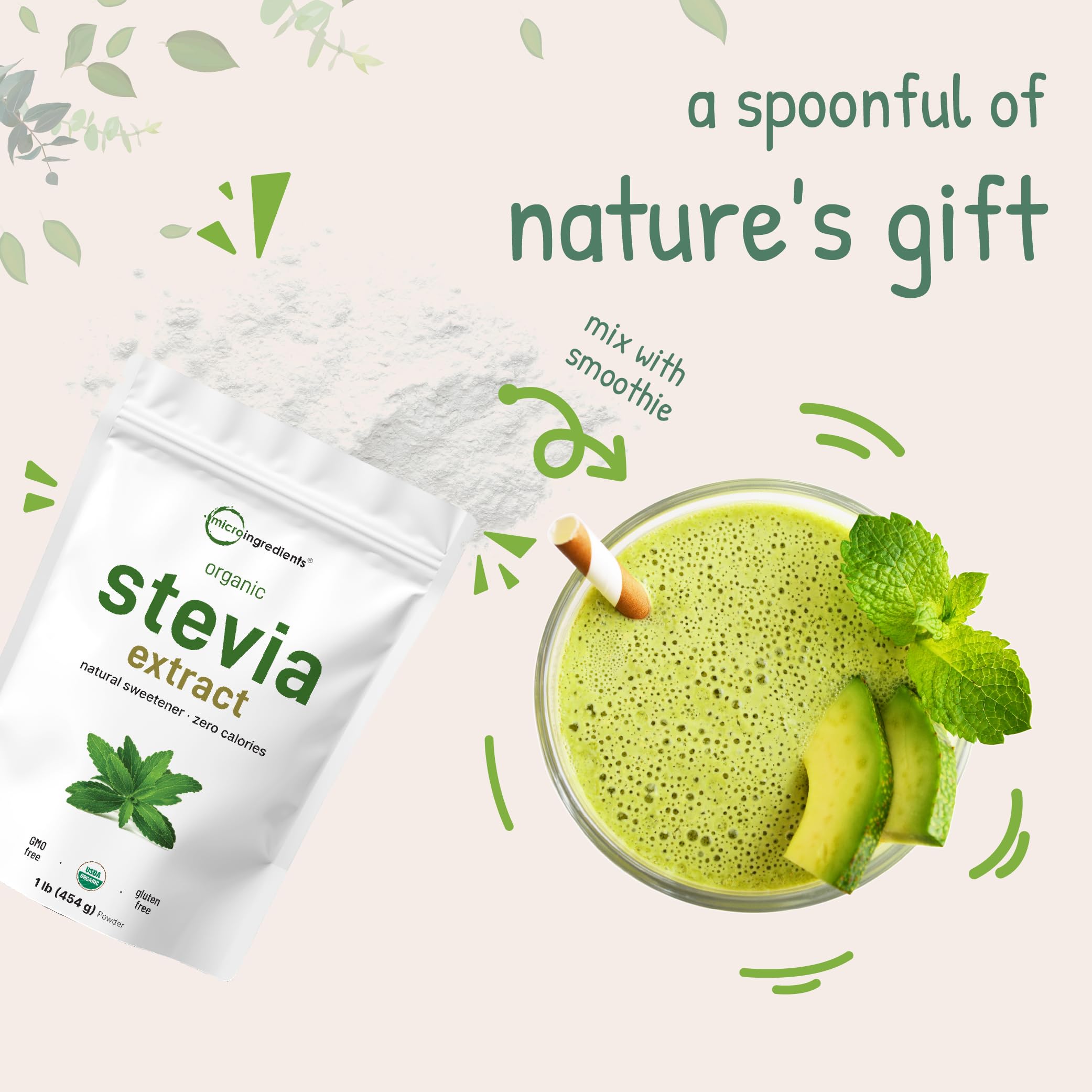Stevia powder for baking and beverages delivering natural sweetness.